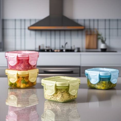 Lot de 6 mini boîtes de conservation alimentaire pour bébé, passables à la cuisson à la vapeur, étanches, réutilisables pour purées, confitures et snacks, lavables au lave-vaisselle, sûres et pratique (1/5)