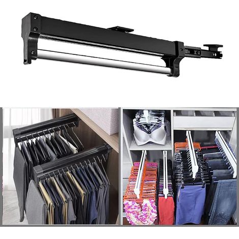 Barre télescopique extensible pour cintres, penderie ajustable noir, 347mm, rail à vêtements rétractable, 1 pièce, tige extensible pour suspendre habits (1/5)