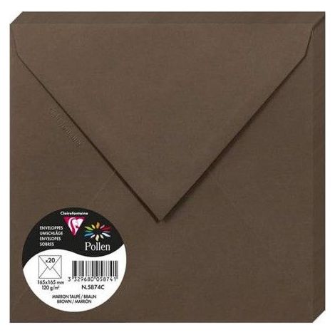 Enveloppe - CLAIREFONTAINE - Pollen - 165x165 mm - 120g - Marron taupé - Pqt 20