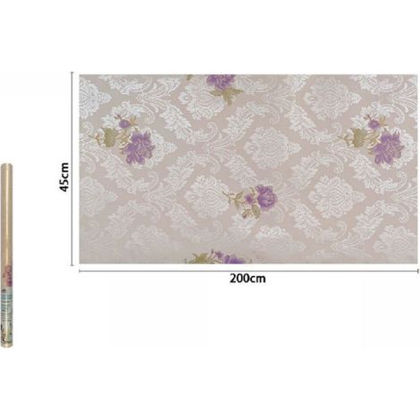 Trade Shop - Pvc Adhesivo Rollo De Película De Damasco Con Flores De Color Violeta 45cmx2mt Muebles 71219 Casa -