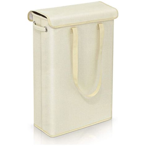 royaluxe -Panier à linge,Panier à linge fin avec couvercle Panier de rangement étroit pliable et fin (beige) (1/5)