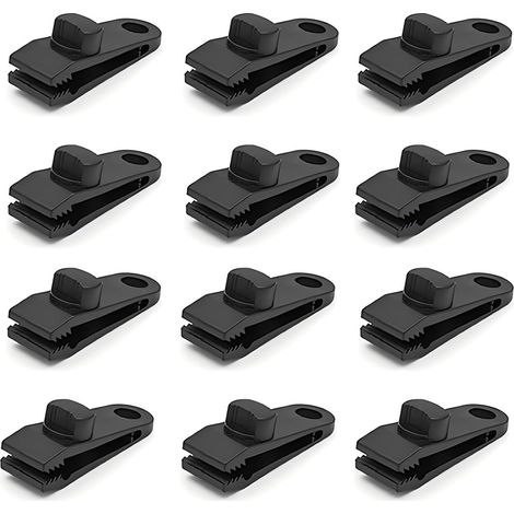 BEBUSINGOTO 12 piezas clips resistentes para lonas, para carpas, caravanas, jardines, toldos, barcos, color negro (1/5)