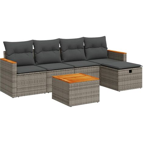 Set de muebles de jardín 6 pzas y cojines ratán sintético gris vidaXL (1/5)