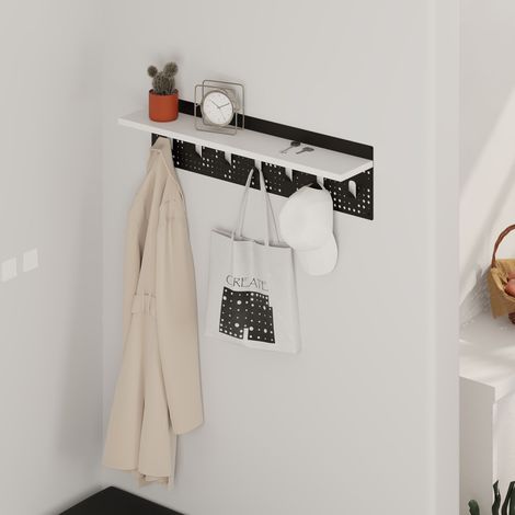 Decortie Poppy Modern Hanger Shelf with 7 Hooks - White (1/4)