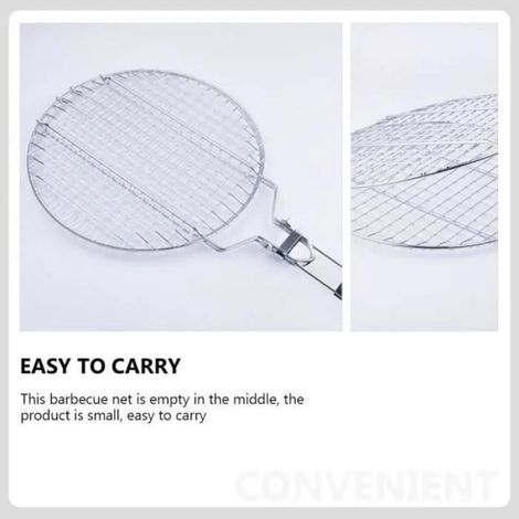 Panier Barbecue Ronde - Acier Inoxydable - Poignée Détachable Pliable - Pour Barbecue Extérieur - 1 Pièce (1/4)