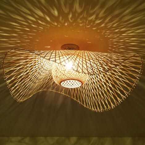 Plafonnier en bambou tressé 48cm – Éclairage en bois clair – Ambiance rétro et naturelle – Compatible avec lampes E27 (1/5)