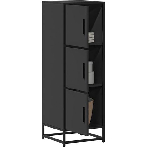 Buffet haut noir 3 compartiments en bois d’ingénierie et métal 35,5 x 35 x 106,5 cm - PANGIVO (1/5)
