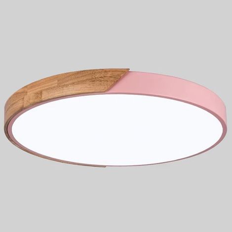 Modern dimmable LED recessed ceiling light in acrylic and wood for bedroom, living room, office, 23cm, pink (1/2)