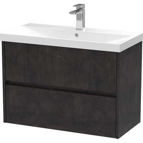 Nuie Havana Matt Metallic Slate 800mm Wall Hung 2 Drawer Vanity Unit and Thin Edge Ceramic Basin - HAV2606D (1/4)