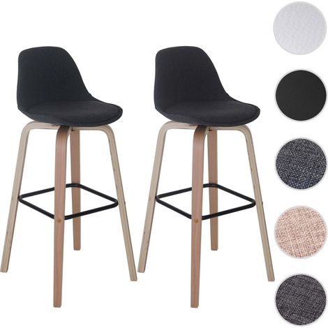 2x tabouret de bar Palmdale, chaise de comptoir avec dossier - tissu, gris foncé (1/5)