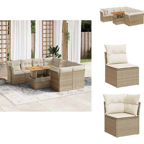 9-tlg. Garten-Sofagarnitur mit Kissen Beige Poly Rattan - Garten Sofagarnitur - Garten Sofagarnituren - Outdoor Sofagarnitur - Sofagarnitur Terrasse (1/5)