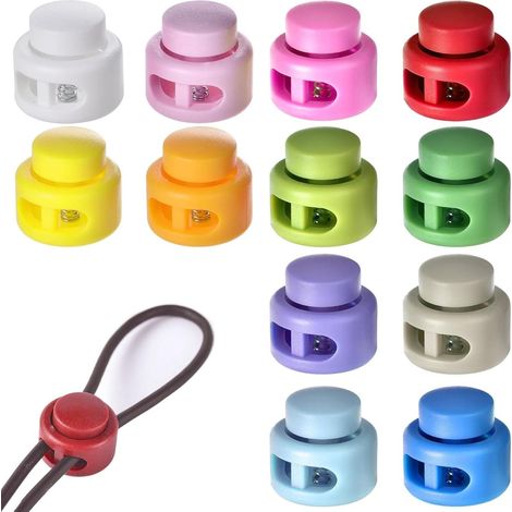 Lot de 12 embouts de cordon à double trou - 2 clips de cordon colorés - fermeture de cordon - embouts en plastique colorés - élasticité réglable - idéal pour cordons - serre-câbles (1/5)