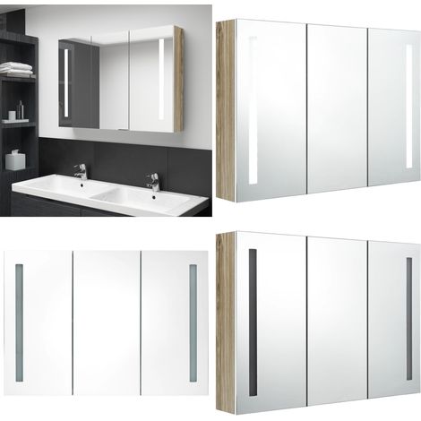 LED-Bad-Spiegelschrank 89x14x62 cm Weiß und Eichen-Optik - LED-Spiegelschrank - Badezimmermöbel - Waschtischschrank - Spiegelschrank - Kosmetikspiegel - Home & Living (1/5)