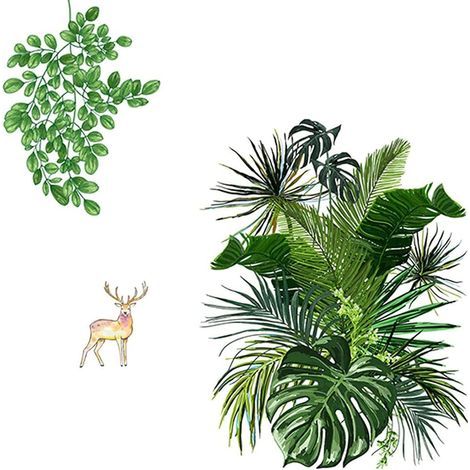 Stickers muraux plantes tropicales, stickers muraux feuilles vertes tropicales nordiques (1/5)