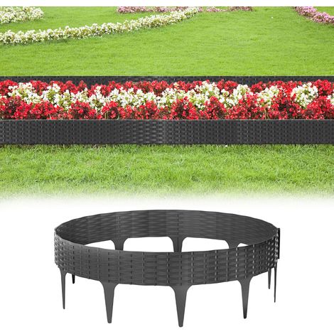 Rasenkante Rattan-Optik Beeteinfassung Mähkante Wegbegrenzung Beetumrandung Palisade Kunststoff Anthrazit 5 Stücke 5m (1/5)
