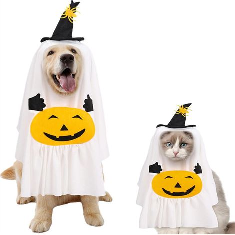 Costume d'Halloween pour chien en forme de citrouille et de fantôme M-DOU
