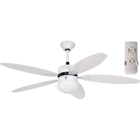 Ventilatore Soffitto 128cm 5Pale in legno bianco funzione invernale reversibile con telecomando e luce per casa ristorante hotel (1/5)