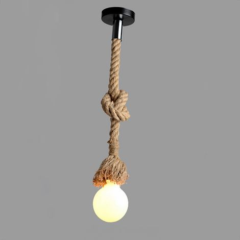 50 cm AC220 V E27 tête unique Vintage corde de chanvre suspendu pendentif plafonnier lampe style campagnard industriel salle à manger Restaurant Bar café éclairage utilisation (1/5)