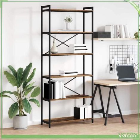 Bibliothèque - ABI - Bois ancien - 80 x 30 x 188 cm - Pieds réglables - Design industriel (1/5)