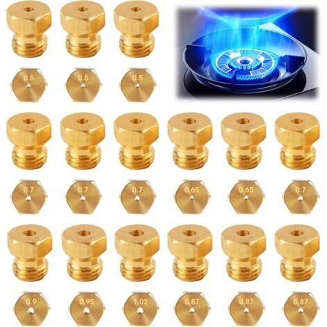 15 Pièces Gicleur Gaz Butane Universel Kit d’Injecteurs pour Conversion GPL Propane, Cuisinière et Plaque de Cuisson, Bouteille de Gaz Brûleur 0.5-0.65-0.7-0.80-0.87-0.90-0.95-1.02 mm (1/5)