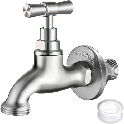 Robinet de jardin en acier inoxydable 304, raccord 1/2" avec adaptateur 3/4", robinet d'écoulement, robinet en acier inoxydable SUS304, grue d'eau pour l'intérieur et l'extérieur (1/5)