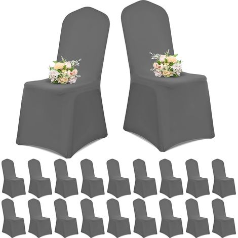 Fundas para sillas (20 unidades), extraíbles y lavables, ideales para bodas, fiestas y banquetes (gris oscuro). (1/5)
