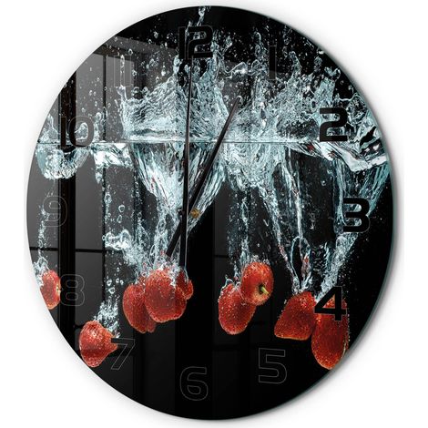 Horloge Murale Ronde Décoration Maison Classique Verre Trempé Silencieuse Fraises sous l'eau fi 60 cm (1/5)