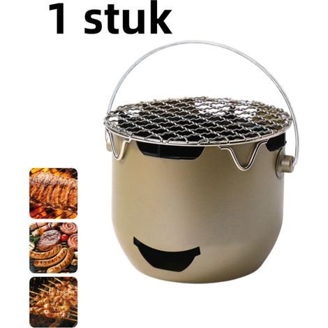 1-Mini réchaud à charbon - Barbecue portable d'extérieur, en acier inoxydable, fonctionnant à l'alcool - vert olive (1/5)