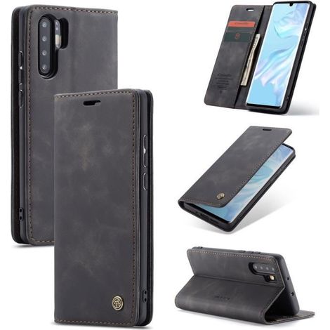 Young Rich Huawei P30 Pro Étui en cuir Vintage mat Fermeture magnétique peau douce noir 013 (1/4)