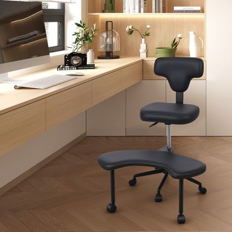 FIANAO - Chaise à jambes croisées - Repose-pieds pivotant et rétractable à 360°, piètement en acier et roulettes robustes - Idéale pour le bureau - Charge maximale : 130 kg (1/5)