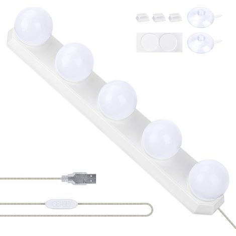 EASYCOMFORT Lumiere Miroir pour Coiffeuse, USB Lampe Led pour Eclairage Miroir avec 5 Ampoules à LED 3 Modes de Couleur pour l'éclairage de Miroir de Coiffeuse de Salle de Bain (1/5)