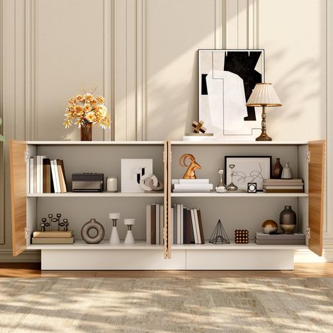 Credenza moderna con 4 porte, 2 vani separati, ripiani regolabili, 160 x 40,5 x 72 cm (1/5)