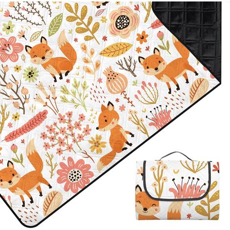 Enfant Couverture Pique Nique Imperméable 200x200 cm, Tapis de Plage Grand Lavable en Machine, Couverture de Plage Pliable Léger pour Camping Voyage Randonnée, Renard (1/5)