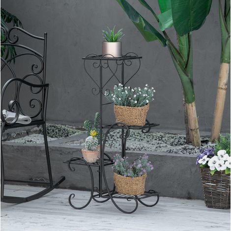 Blumenregal 4 Ebenen aus Metall 45x24,5x80 cm Schwarz OKMYHOME (1/4)