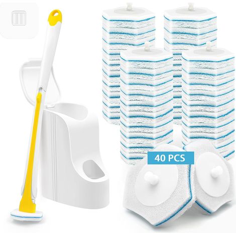 Brosse WC Jetable Recharge, Nettoyeur Toilette Murale avec Produit, 40 Recharges de Détergent Support (Jaune) (1/5)