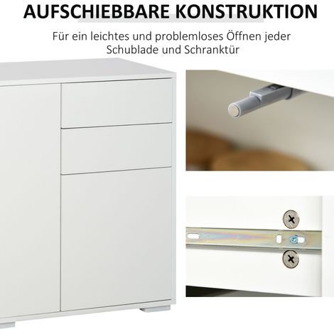 Buffet Blanc, Commode à 2 Tiroirs et 3 Portes, Armoire Polyvalente, Meuble de Rangement pour Bureau, 117x36x74 cm (1/5)