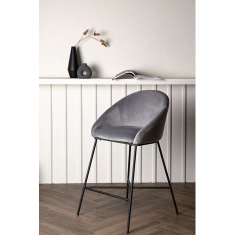 Velvet tabouret de bar velours gris. (1/4)