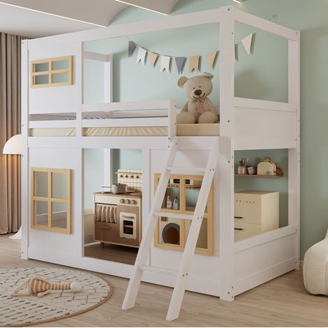 Letto a castello bambini 90x200 in legno bianco naturale, salvaspazio, senza materasso FloraGrace (1/5)