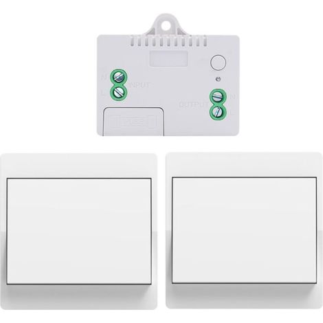 Interrupteur sans fil RF433, interrupteur mural auto-alimenté, sans pile, sans câblage, émetteur de panneau mural (1 récepteur + 2 interrupteurs)