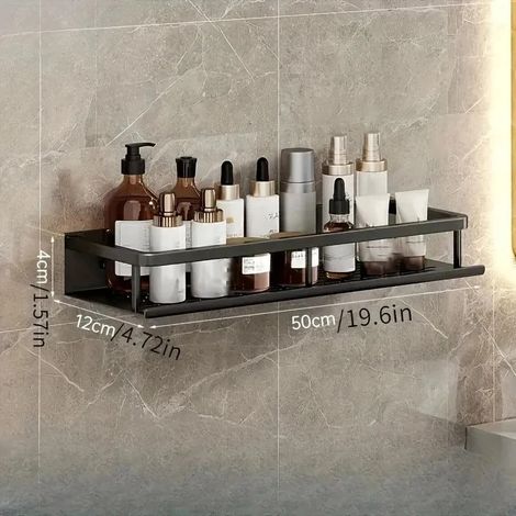 Étagère de rangement noire de 50 cm pour salle de bain et douche, idéale pour ranger vos articles de toilette. (1/5)