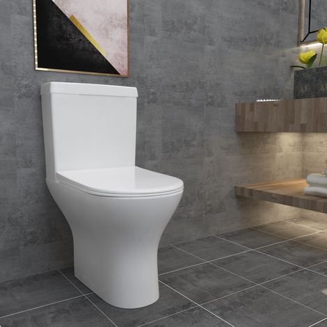 AICA Modern Close Coupled Toilet Short Projection Soft Close Seat Bathroom WC (1/5)
