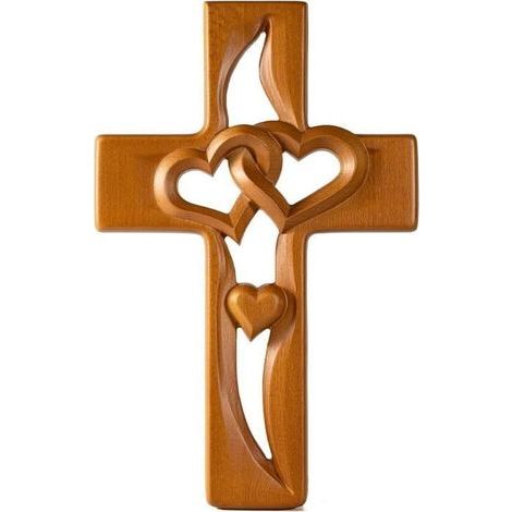 Geschnitztes Holzkreuz – Handgefertigt – Braun – Wanddekoration (1/4)
