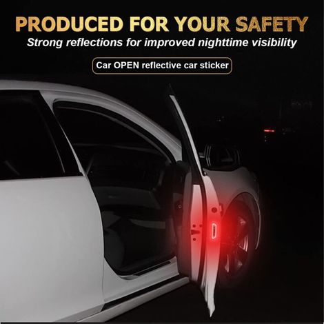 4 Pièces Autocollant De Porte De Voiture, Rappel D'ouverture De Porte Autocollant, Anti-Collision Étanche Autocollants Réfléchissants, Voiture Accessoires Extérieur Intérieur(Rouge) (1/4)
