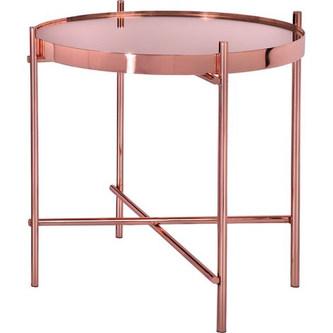 WOMO-DESIGN Beistelltisch Ø43x45 cm Unikat in Kupfer aus Metall und Glas, Design Wohnzimmertisch mit Glasplatte und Metallgestell, Runder Couchtisch, Moderner Glastisch, Edler Sofatisch, Lounge Tisch