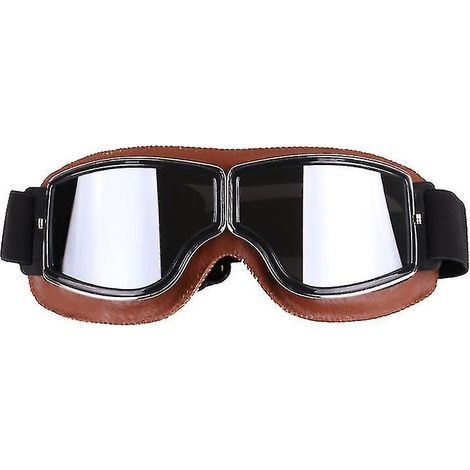Lunettes de moto rétro marron et argent style Harley pour la conduite tout-terrain en extérieur, par temps venteux. (1/5)