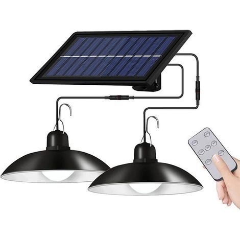 Solar-Hängeleuchte – Zwei LED-Leuchten – Fernbedienung – Wasserdicht (IP65) – Für Garten, Hof, Flur, Einfahrt, Garage – Schwarz (1/5)
