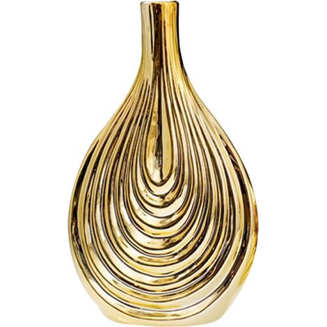Vase Artistique en Céramique Dorée Style Nordique Moderne Rayures Abstraites, Décoration Pratique pour Table de Salon et Vase à Fleurs Séchées (1/5)