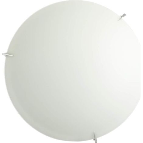Plafonnier rond 40cm en verre satiné blanc. Cadre en métal blanc (1/3)