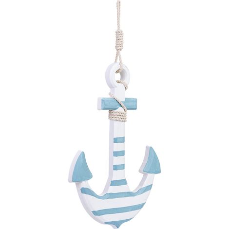Figura de decoración colgante ancla de madera azul 32x60x2.5h cm