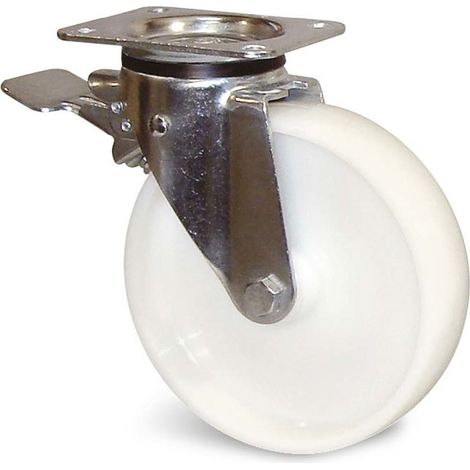 ROULETTE POLYAMIDE BLANC PIVOT A PLATINE
